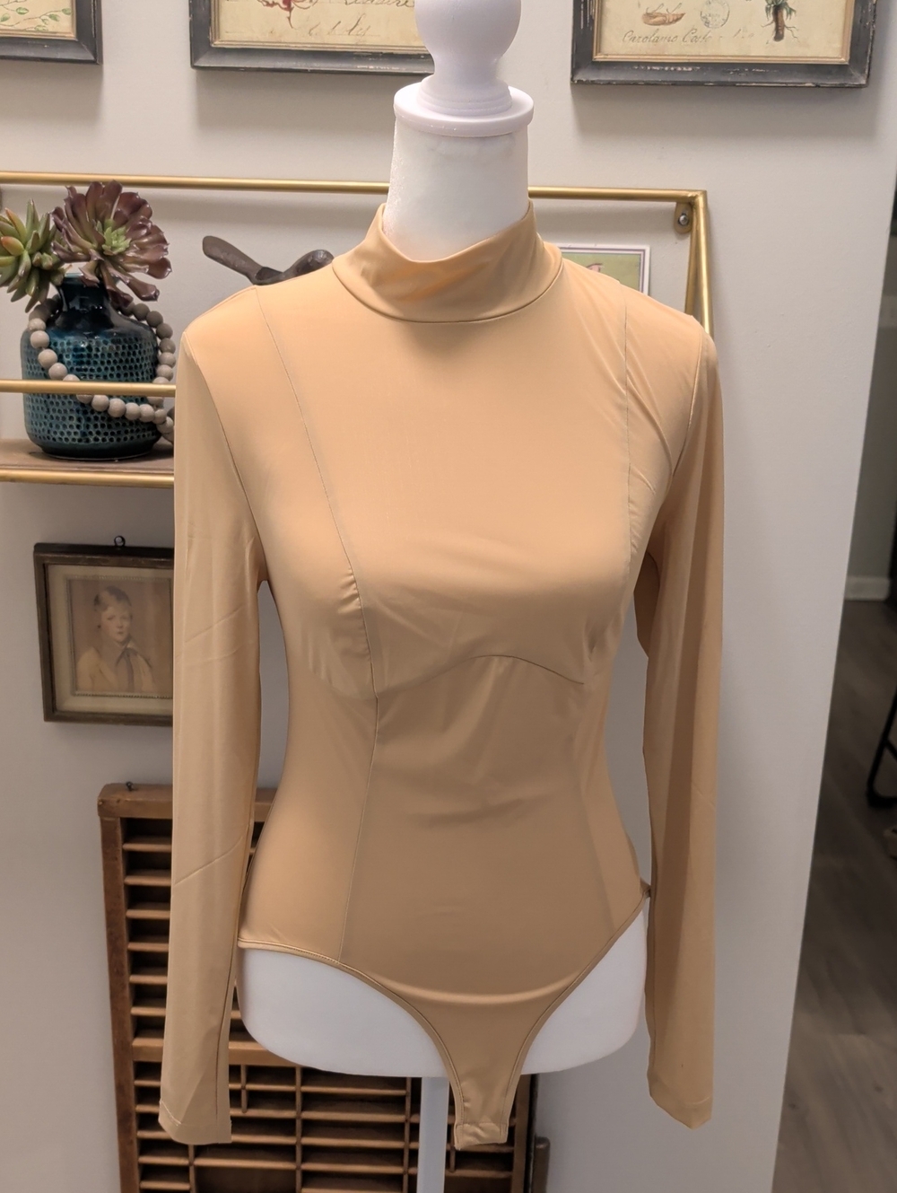 LADAIRE NWT $98 Size Small  Nude Beige  Long-Sleeve Bodysuit Top